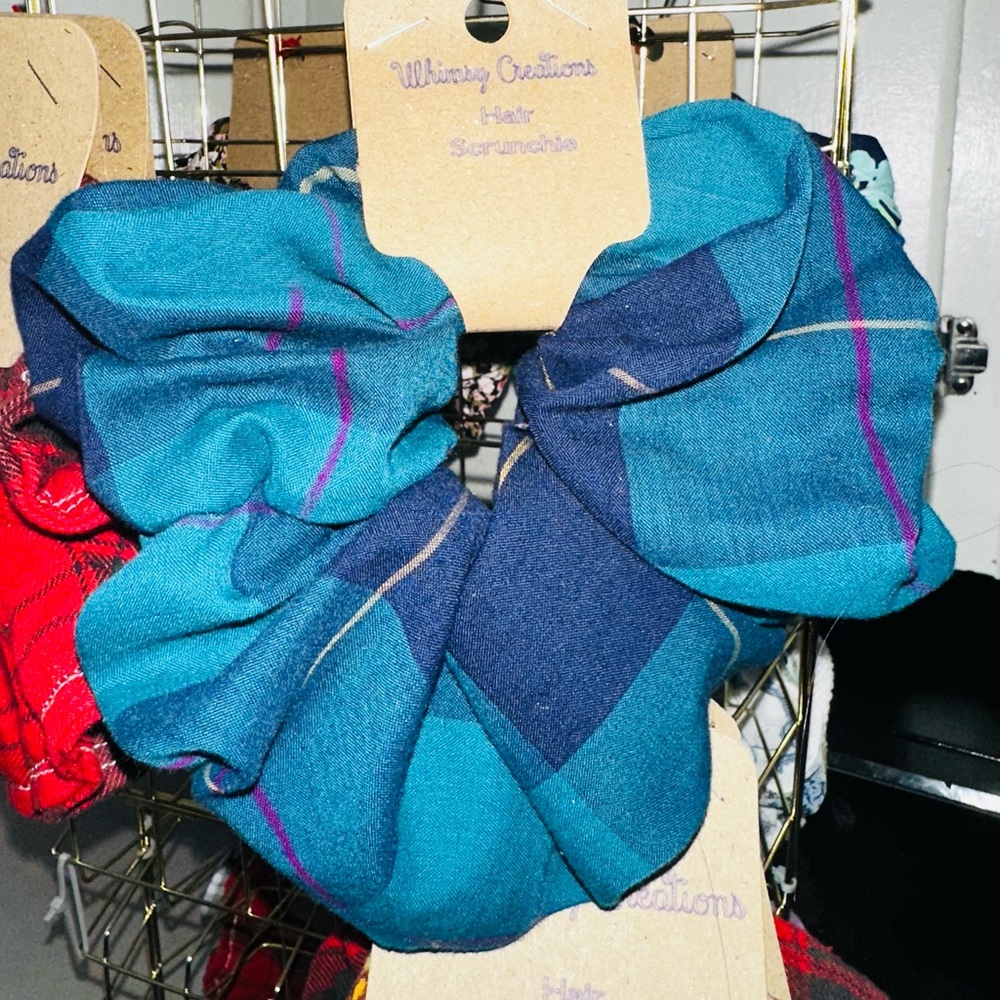 Whitney Creations Blue Plaid Hair Scrunchie